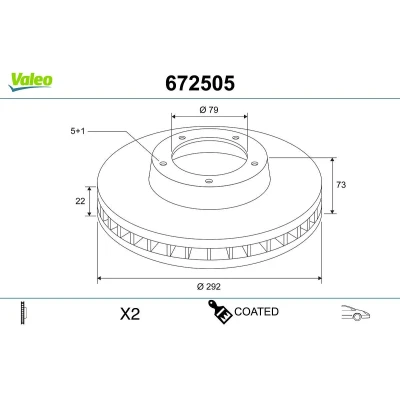 Abbildung von VALEO 672505 Bremsscheibe Vorderachse 292 22 5 Belüftet beschichtet BMW: 3 Saloon, Touring, 1 Hatchback