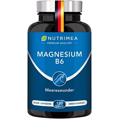 Abbildung von ANTI STRESS Mineral Magnesium MARE® + Vitamin B6 Natürliche Magnesiumquelle ELEMENTARES reines Pulver Kapseln Hochdosiert 100% VEGAN