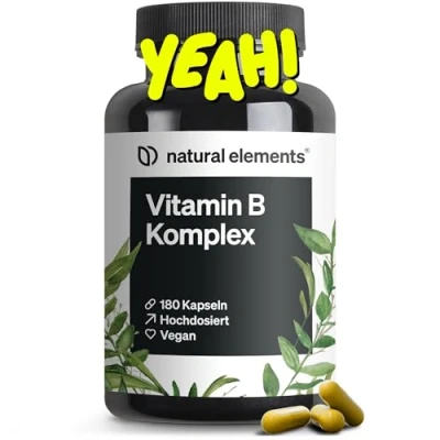 Abbildung von Vitamin B Komplex 180 Kapseln Hochdosiert: Mit 500 µg B12 alle 8 Vitamine (B1, B2, B3, B5, B6, B7, B9, B12) vegan, in Deutschland produziert &amp; laborgeprüft