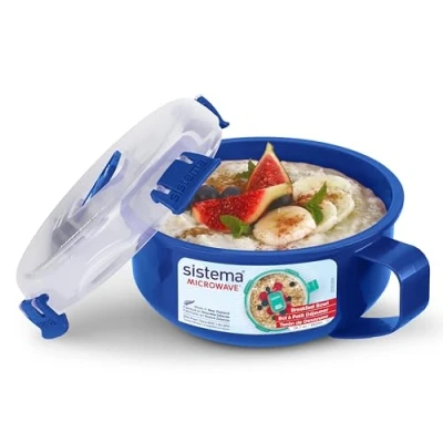 Abbildung von Sistema Microwave Frühstücksschale Runde Frischhaltedose für die Mikrowelle, mit Deckel 850 ml BPA frei blau/transparent 1 Stück
