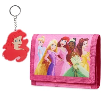 Abbildung von Disney Geldbörse Mädchen mit Schlüsselanhänger Kinder, Stitch &amp; Frozen Geldbeutel Kinder Set Geschenke (Rosa Prinzessinnen)