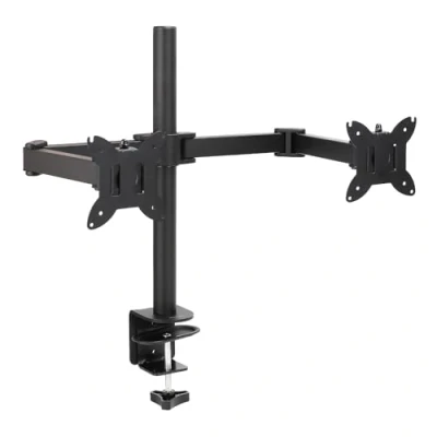 Abbildung von Amazon Basics Schreibtischhalterung für zwei Computermonitore, verstellbar, Monitore bis zu einer Größe von 32 Zoll (81.3 cm), Schwarz