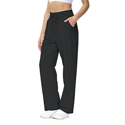Abbildung von HMIYA Jogginghose Damen Baumwolle Freizeithose Lang offenem Boden Yogahose Sporthose Geradem Bein Hose mit Taschen(Schwarz XXL)