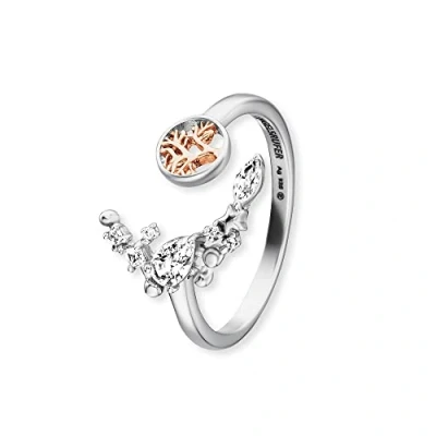 Abbildung von Engelsrufer Damen Ring Bicolor mit rosévergoldetem Lebensbaum aus Sterling Silber besetzt 7 Zirkonia Steinen größenverstellbar nickelfrei