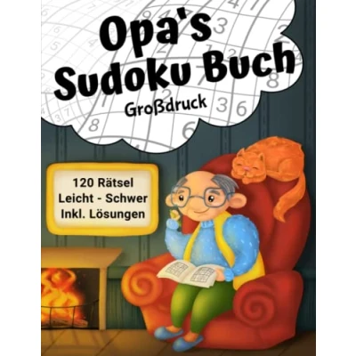 Abbildung von Opas Sudoku Buch Großdruck: 120 Rätsel von Leicht Schwer in großer Schrift für Senioren (Opa&#039;s Rätselbücher)