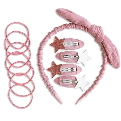 Abbildung von Papierdrachen Besonderes Haar Accessoires Set mit Haarreif, Glitzer Haarspangen, Haargummis kombiniert hochwertigem Musselin Stoff Altrosa für Mädchen und Damen