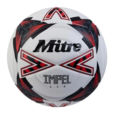 Abbildung von Mitre Impel Evo Fußball strapazierfähiger Trainingsball Hyperseam Technologie, Weiß/Schwarz/Leibchenrot, 3