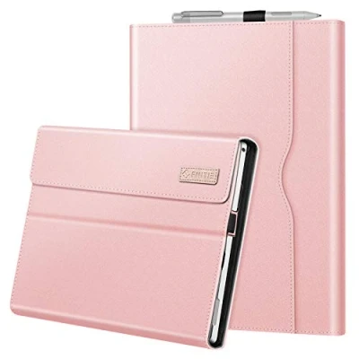 Abbildung von Fintie Hülle für Microsoft Surface Pro 7+ / 7 6 5 4 3 Multi Sichtwinkel Kunstleder Tasche Schutzhülle mit Dokumentschlitze, Type Cover kompatibel, Roségold