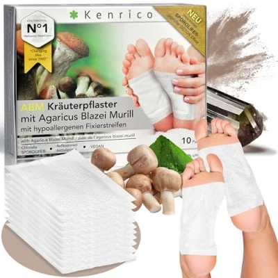 Abbildung von KENRICO ABM Kräuterpflaster mit Agaricus Blazei Murill [100% natürlich] +Beta Glucan Entgiftungspflaster Detox Entgiftung Pads Füße Pflaster Fusspflaster Patch Fuss foot
