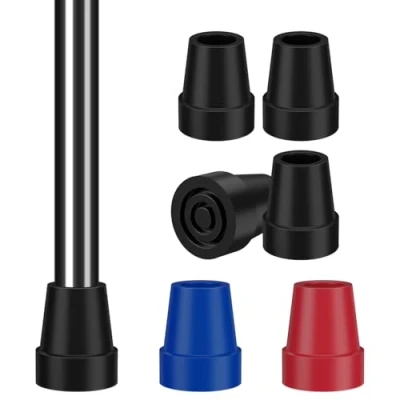 Abbildung von supregear Stockspitzen 19 mm 4er Pack Robuste Gummi Ersatzkappen, Rutschfeste Stahlverstärkte Spitzen für Gehstöcke und Krücken, Schwarz