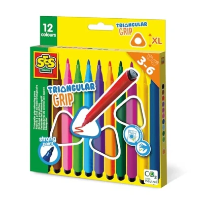 Abbildung von SES Creative 14696 Dreikant Filzstifte, 12 praktische dicke Stifte mit ergonomischem Griff, Für Kinder ab 3 Jahren