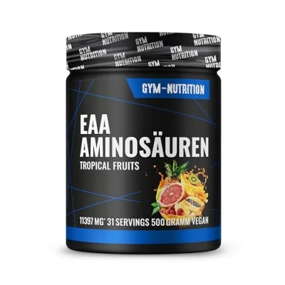 Abbildung von PREMIUM EAA Pulver hochdosiert I Alle 8 essentielle Aminosäuren EAAs Komplex Vegan Reich an BCAA Ohne unnötige Zusätze (Tropical Fruits)
