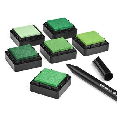 Abbildung von KATINGA Stempelkissen (6er Set) mit Stift für Fingerabdrücke, zum Basteln und kreativen Gestalten GRÜN)