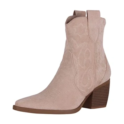 Abbildung von Elara Damen Stiefeletten Cowboy Boots Chunkyrayan DE326S Beige Suede 39