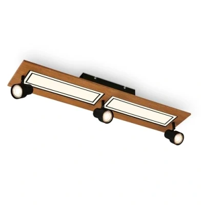 Abbildung von BRILONER LED Deckenlampe mit Spots, warmweißes Licht, Schwenkbare Deckenleuchte, Lampe Holz, 24W Wohnzimmerlampe Speicherfunktion, 780x180x155 mm (LxBxH)