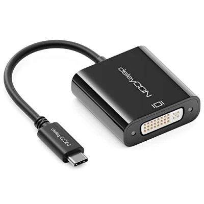 Abbildung von deleyCON USB C auf DVI Adapter Konverter 1080p Full HD Stecker Buchse PC Laptop Smartphone TV Monitor Beamer Schwarz