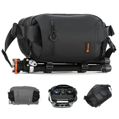Abbildung von TARION Kameratasche Sling Herren Fototasche: 2 in 1 Tasche Kamera Umhängetasche Klein Spiegelreflex Schutertasche Kompakt für DSLR SLR Objektive Stativ Zubehör Xprober