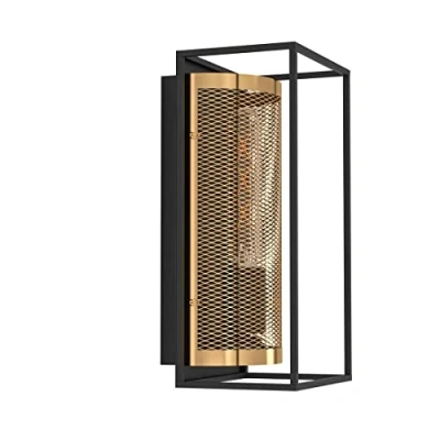 Abbildung von EGLO Wandlampe Nohales, Gitter Wandleuchte für innen, Flurlampe Industrial aus Metall in Schwarz und Messing, Lampe Wand Decke, E27 Fassung
