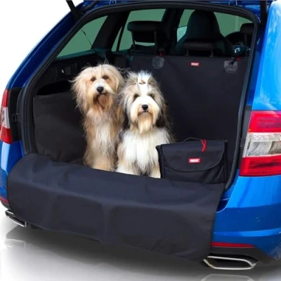 Abbildung von BARTSTR Kofferraumschutz Hund universal für Kombi Kofferraum Schutzmatte wasserabweisend mit Seitenschutz &amp; Stoßstangenschutz Plus Schultertasche