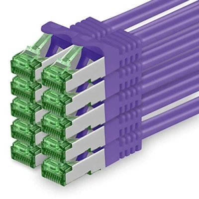 Abbildung von 2 M Cat.7 Netzwerk Kabel 10 Stück Cat7 Patch Lan Ethernet RJ45 Gbit/s (Alle Internetgeschwindigkeiten) Violett Meter