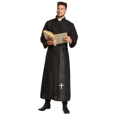 Abbildung von Boland Kostüm für Erwachsene Priester, Toga und Gürtel, Schwarz, Tunika, Heiliger, Kardinal, Pfarrer, Kirche, Motto Party, Karneval
