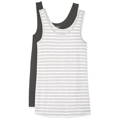 Abbildung von Amazon Essentials Damen Tanktop schlanke Passform, 2er Pack, Dunkelgrau/Grau Meliert Streifen, M