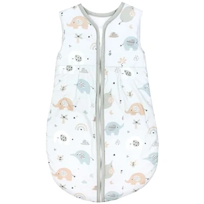 Abbildung von TupTam Ganzjahresschlafsack 2.5 TOG wattiert ärmellos Baby Schlafsack OEKO TEX, Farbe: Elefant Blau Beige Grün, Größe: 68 74