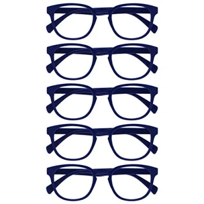 Abbildung von OPULIZE Pop Lesebrille 5er Pack Keck Rund Matt Rahmen Federscharniere Kratzfest Blau Herren Damen RRRRR2 3 +2.50