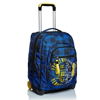Abbildung von Seven TROLLEY, 2 in 1, Schulranzen mit Rollen, Rucksack Trolleyfunktion für Kinder, ab 1. Klasse, Schule, Reisen, Mädchen&amp;Jungen, blau, CHECK