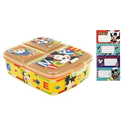 Abbildung von Theonoi Kinder Brotdose Lunchbox Sandwichbox mit Fächern Brotbox Unterteilung Kindergarten BPA frei r (Mickey Mouse)