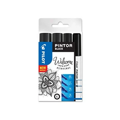 Abbildung von Pilot Pintor Packung mit 4 Stück Schwarz Spitze extra fein/mittel/groß