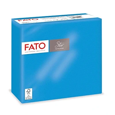 Abbildung von Fato Einwegpapierservietten, Weichheit und Sanftheit, Packung mit 40 Servietten, Größe 38x38 gefaltet in 4, 2 lagig, Farbe Türkis, 100% reines Zellulosepapier, FSC zertifiziert