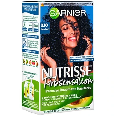 Abbildung von Garnier Nutrisse Pflegende Intensivtönung mit nährenden Fruchtölen, Coloration 8 Wochen Halt, Farbsensation Haarfarbe, 3.10 Blauschwarz