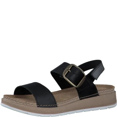 Abbildung von MARCO TOZZI Damen Sandalen flach aus Leder mit Klettverschluss, Schwarz (Schwarz), 38 EU