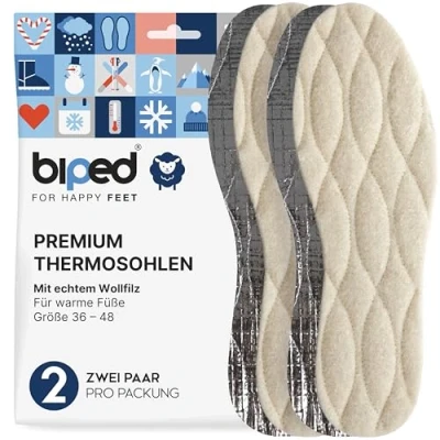 Abbildung von biped 2 Paar Winter Einlegesohlen Schuheinlagen aus echter Lammwolle Wärmende Thermo Einlagen mit Aluminium Unterseite z2391(47)