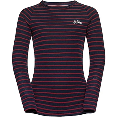 Abbildung von Odlo Kids Funktionsunterwäsche Langarm Shirt mit Streifen Print ACTIVE WARM ORIGINALS ECO, dark sapphire sundried tomato, 140