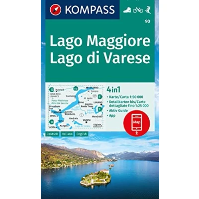 Abbildung von KOMPASS Wanderkarte 90 Lago Maggiore, di Varese 1:50.000: 4in1 Wanderkarte, mit Aktiv Guide und 1:25000 Karten, inklusive Kartenbereich zur ... in der App. Fahrradfahren. Skitouren.