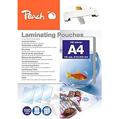 Abbildung von Peach Laminierfolien A4 100 mic 125 pouches glänzend Premiumqualität für beste Laminierergebnisse kompatibel mit Geräten aller Markenhersteller PP500 02P