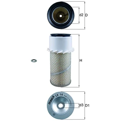 Abbildung von MAHLE ORIGINAL LX 14 Luftfilter 263,9 131,5, 104 Filtereinsatz
