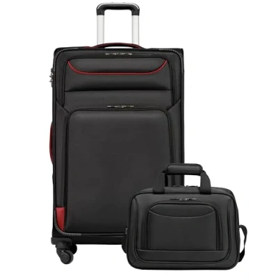 Abbildung von COOLIFE Koffer Trolley Reisekoffer von 4 Rollen Stoffkoffer Handgepäck TSA Schloss Der Enthält 1 Große Umhängetasche (Großer Set 2tlg, Schwarz+Rot)