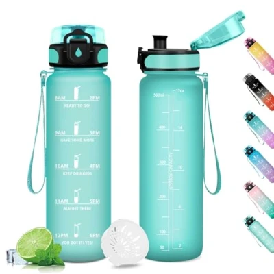 Abbildung von Trinkflasche 500ml Kohlensäure Geeignet, Sportflasche Auslaufsicher, Sport mit Zeitmarkierungen, Wasserflasche für Kinder, Schule, Gym, Büro, Fahrrad, Ciclismo, Outdoor, Camping