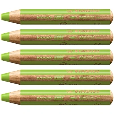 Abbildung von Buntstift, Wasserfarbe &amp; Wachsmalkreide STABILO woody 3 in 1 5er Pack hellgrün