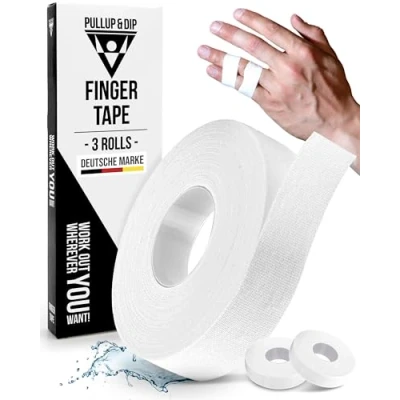 Abbildung von PULLUP &amp; DIP Fingertape extra stark, 3 Rollen (30m) Finger Tape, hautfreundliches Sporttape, Handtape für Kraftsport, Bjj, Handball Zubehör, Klettertape Finger, Torwart Training (Weiß)