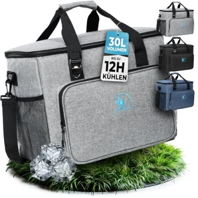 Abbildung von Obics Kühltasche faltbar Groß 30L Kühlbox Blau Thermotasche Cooler Bag für Picknick, Strand, Camping, Arbeit Thermo Gefriertasche Meal prep unterwegs Isoliertasche Fächer isoliert
