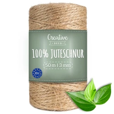 Abbildung von Creative Deco 50m Juteschnur Natur Braun 164 Fuß 3 mm Dicke Lagig Jutekordel Jutegarn Hanfschnur Juteband Paketband Stark Jute Schnur Kordel Seil Für Dekoration, DIY Handwerk, Verpackung