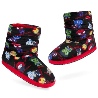 Abbildung von Marvel Avengers Hausschuhe Kinder in Gr. 29 34 Plüsch Indoor Mit Rutschfester Sohle für Jungen (Schwarz Avengers, 33/34 EU)