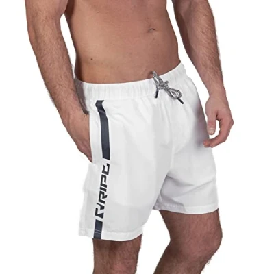 Abbildung von RIPT Herren Essentials Quick Dry UV 50 Sonnenschutz Badeshorts Badehose, Weiß/Marineblau, M
