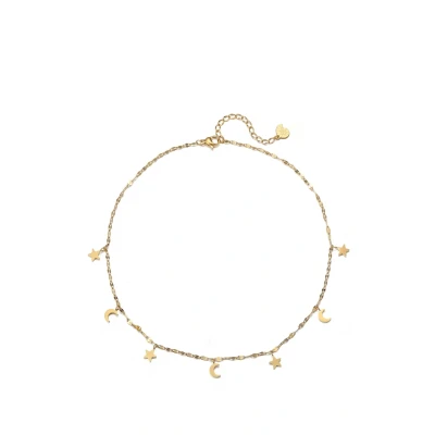 Abbildung von Happiness Boutique Damen Stern und Mond Choker Wasserfeste Halskette Hochwertige Kette mit Anhängern in Gold Roségold, Silber