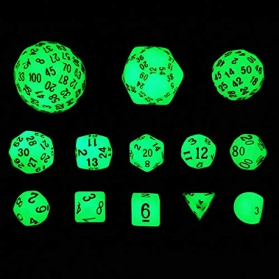 Abbildung von Bescon Super Glowing in Dark Complete Polyhedral RPG Dice Set 13pcs D3 D100