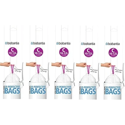 Abbildung von Brabantia Strapazierfähige Müllbeutel, passgenau, 10 12 l, 5 Packungen mit je 20 Stück